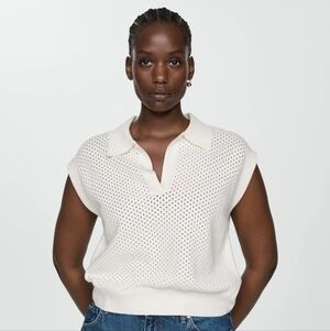 Mango Openwork Gilet With Polo Shirt Collar Small